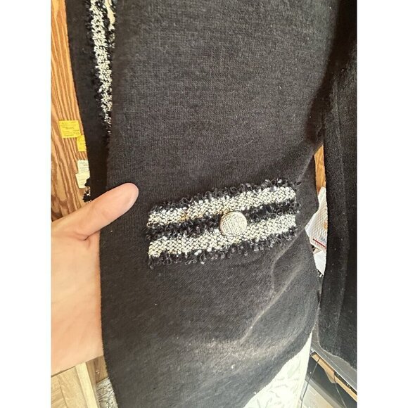 Naif Petite PM Tie Cardigan Sweater Knit Blak Detailed Trim Corporate Witchy - Picture 3 of 7